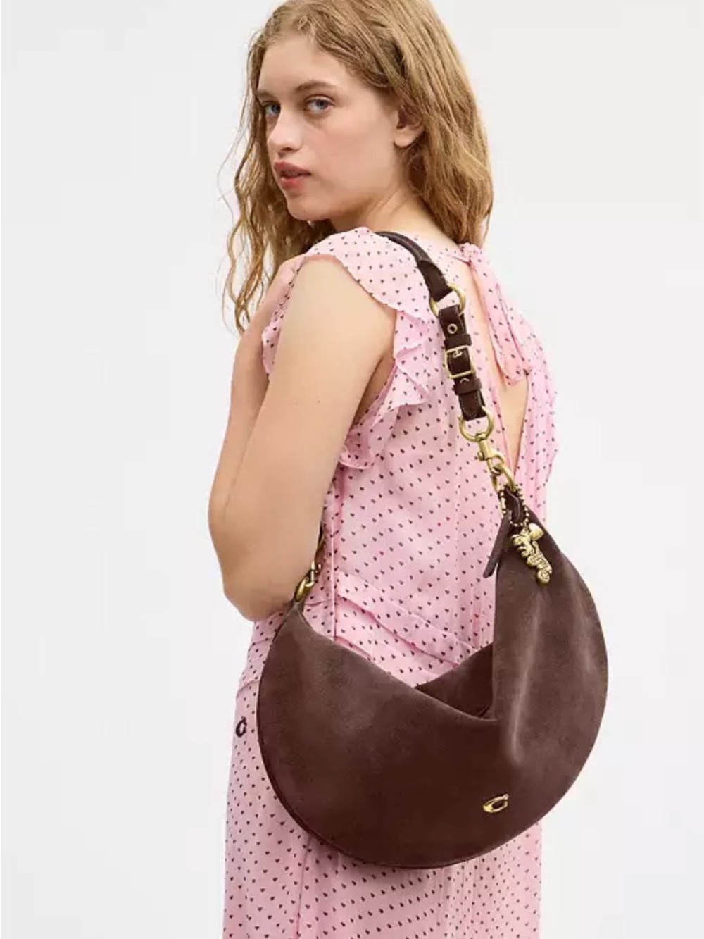 Coach Paige Sling Bag, Brass/Dark Chocolate Suede